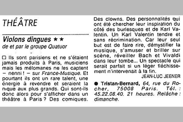 1987 : Figaro magazine en septembre (Théâtre Tristan Bernard)