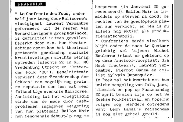 1980 : la Confrérie dans un magazine folk hollandais